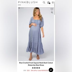PinkBlush Blue Crochet Front Square Neck Back Cutout
Maternity Maxi Dress